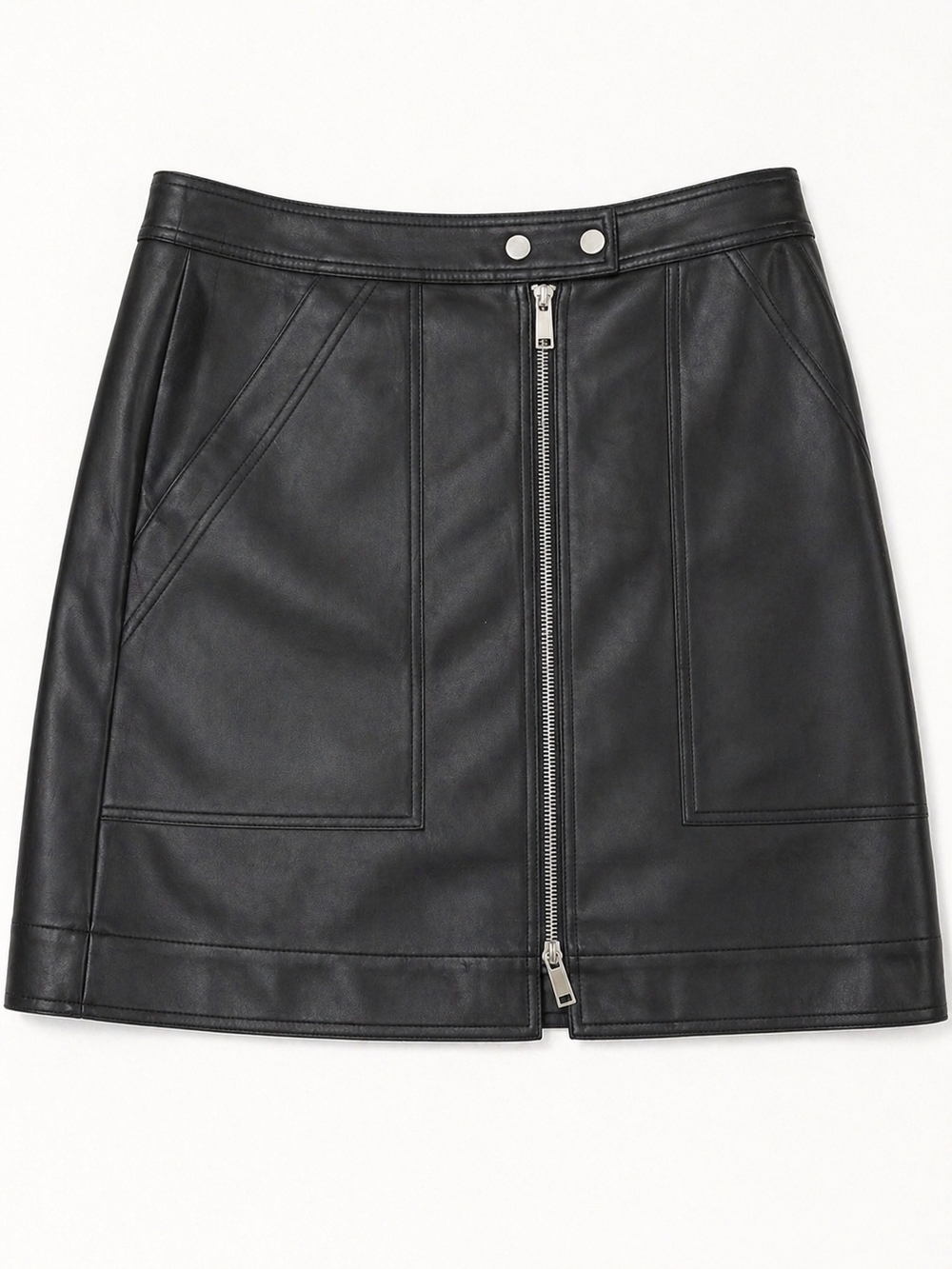 Diane von Furstenberg Black Faux Leather Zip Mini Skirt Sz 14